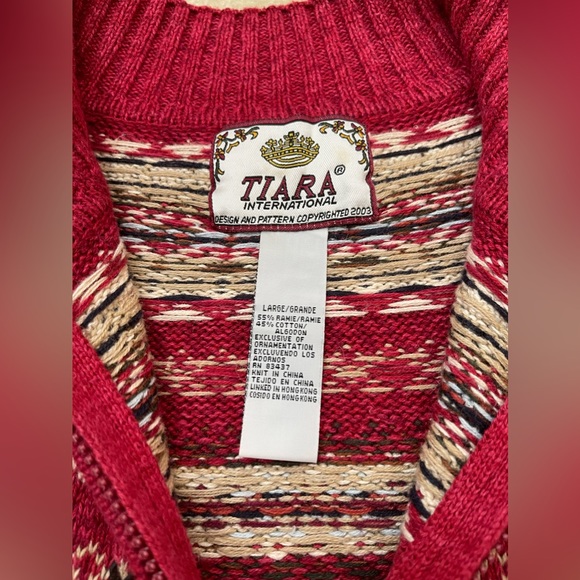 Tiara International Women’s Zip Up Sweater / Leather Accents - Size: Large - Picture 6 of 8